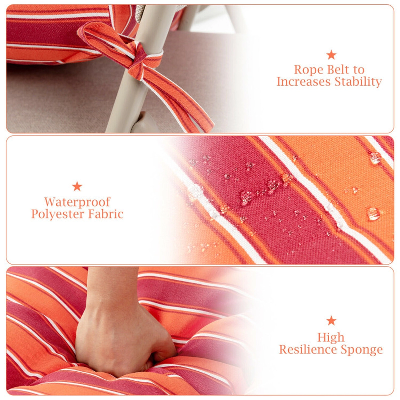 SUGIFT 45.5-in x 22-in Red Tufted High Back Outdoor Patio Chair Cushion with 3-Fold Design and String Ties