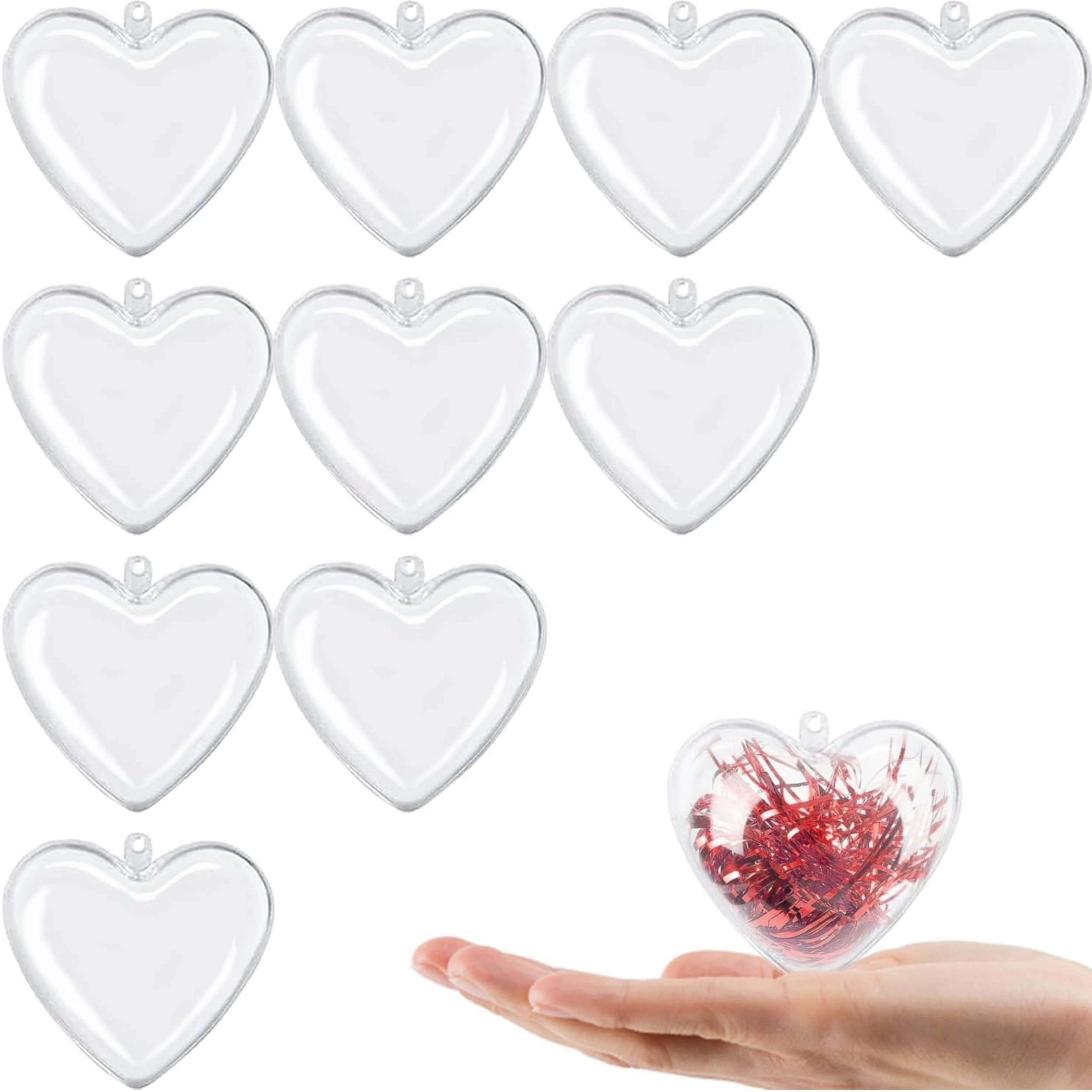 Stock Preferred Pack of 10 65mm Clear Fillable Plastic Heart Ornaments for DIY Crafts