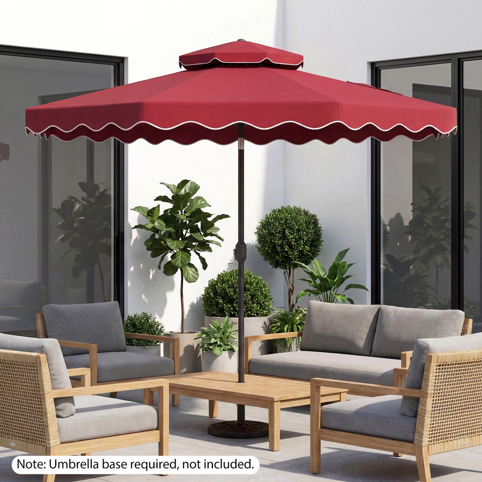 SUGIFT Wine 10 ft Patio Umbrella with Push Button Tilt Crank and 2-Tier Vented Top