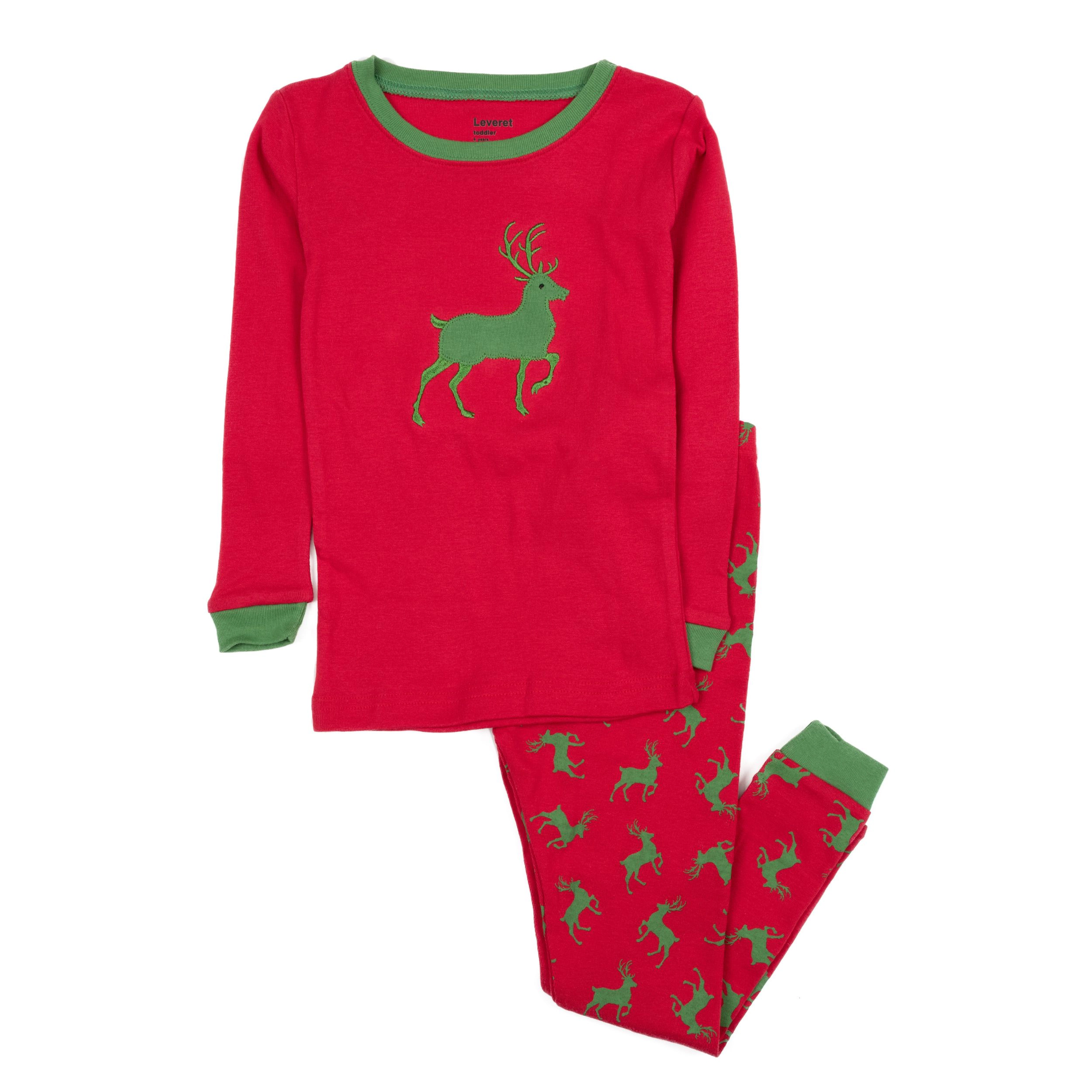 Leveret Toddler/Kids 2-Piece Reindeer Cotton Snug Fit Christmas Pajama Set