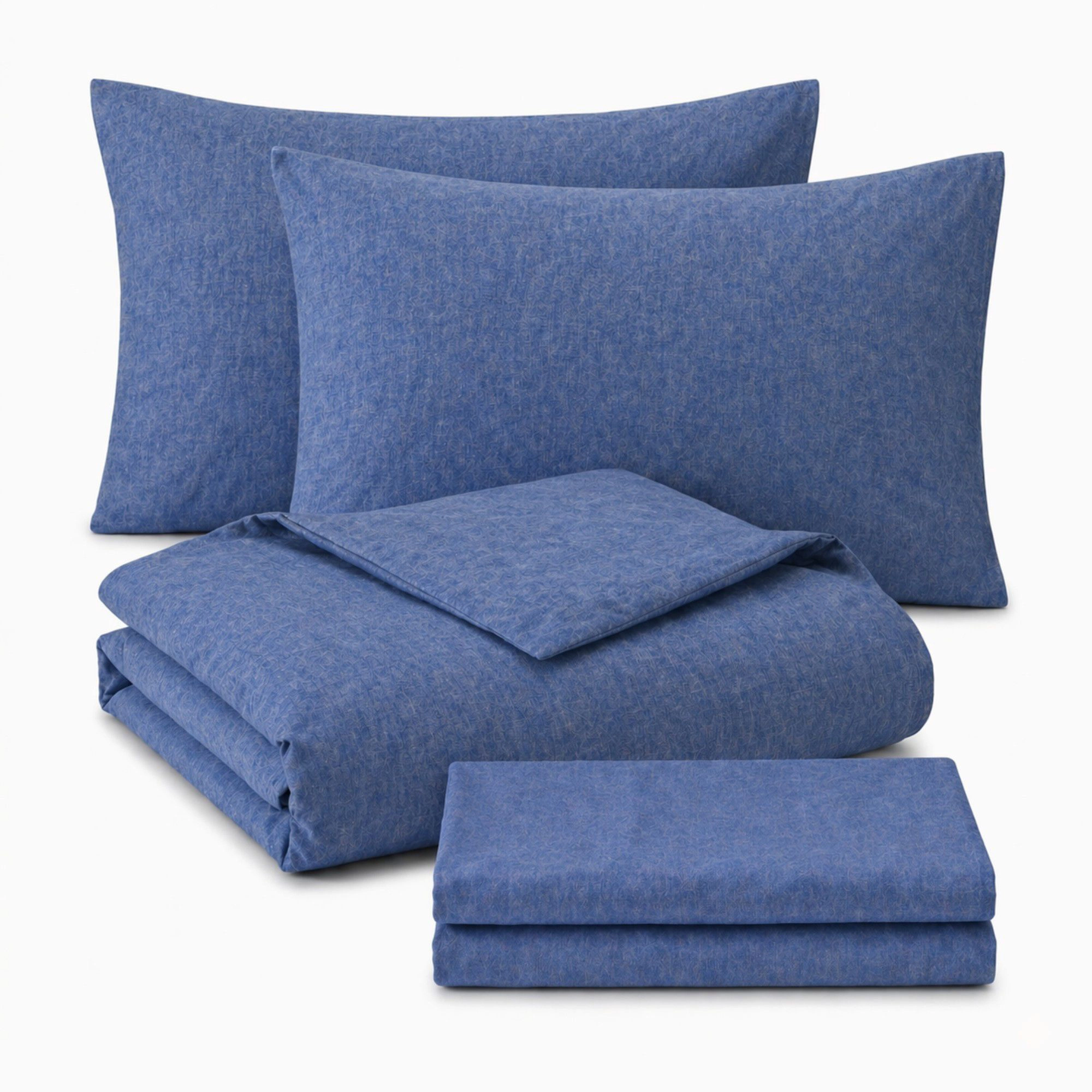 Alilang Unisex 4-Piece Cotton Washed Bedding Set with Duvet Cover Flat Sheet and Pillowcases Textured Woven Finish