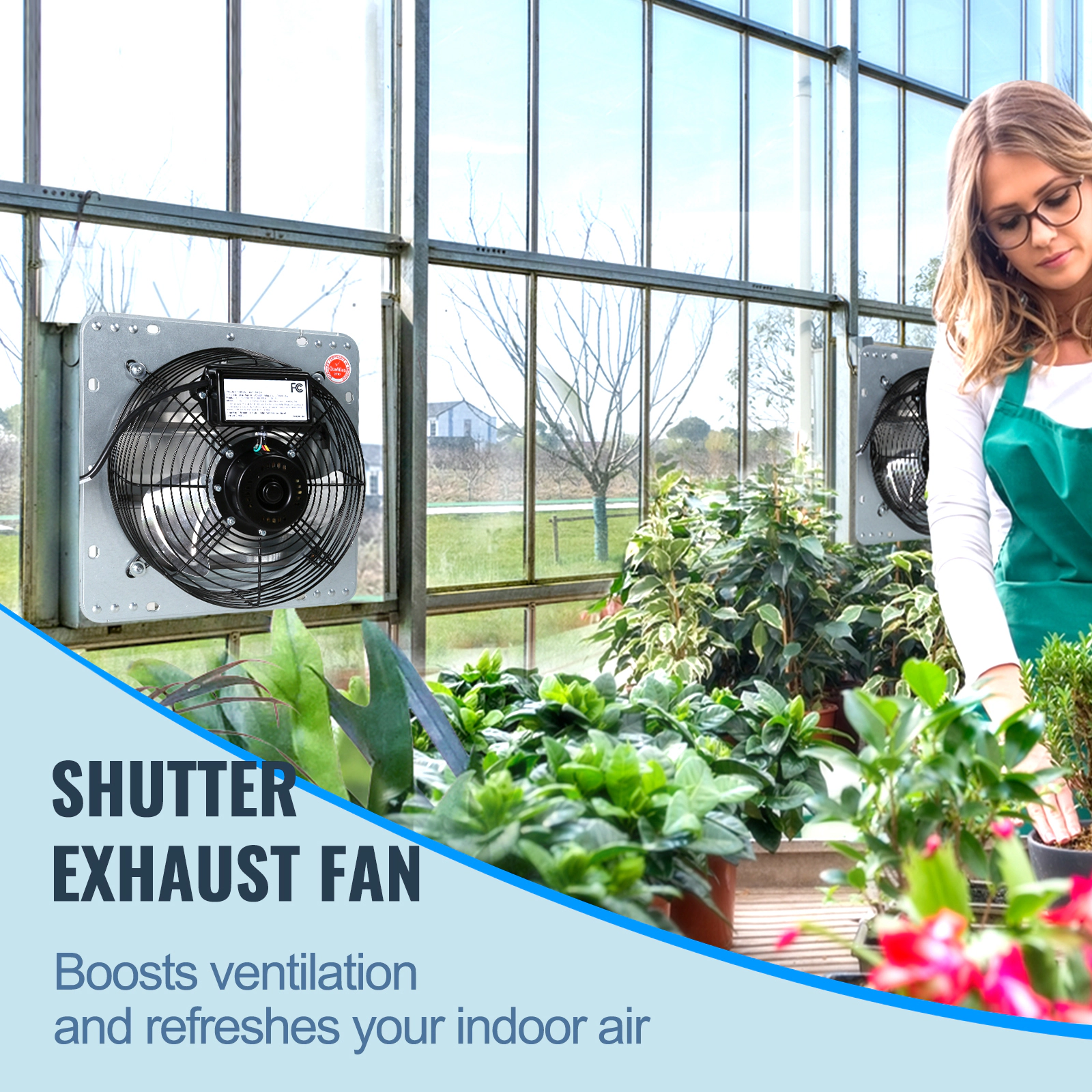 HONGGE Shutter Exhaust Fan High-speed Aluminum Wall Mount Attic Fan with AC-motor Ventilation and Cooling for