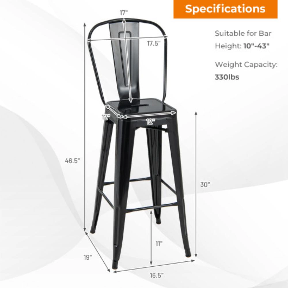 Hivvago Metal Bar Stools with Removable Backrests, Stackable Height Chairs - Set of 4