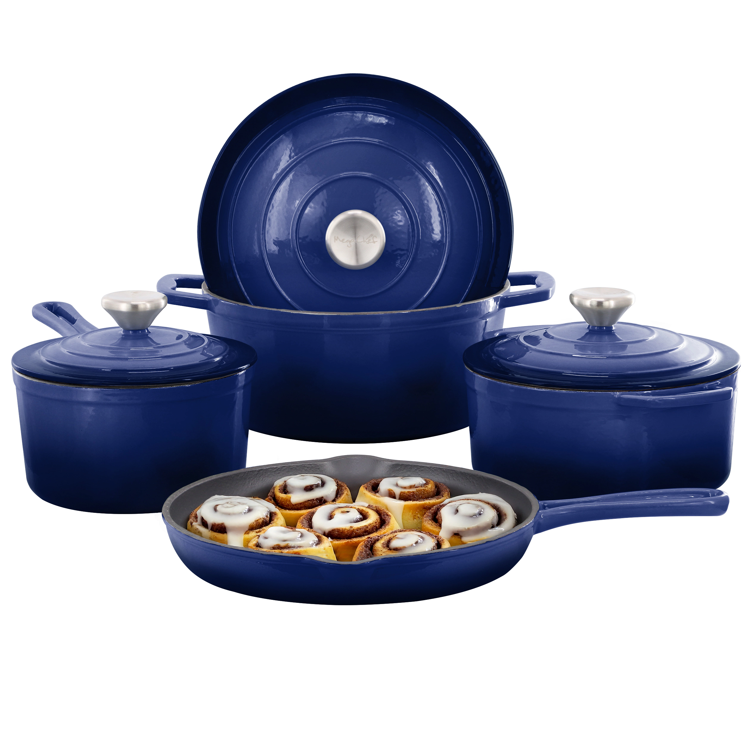 MegaChef 7 Piece Enameled Cast Iron Cookware Set Purple