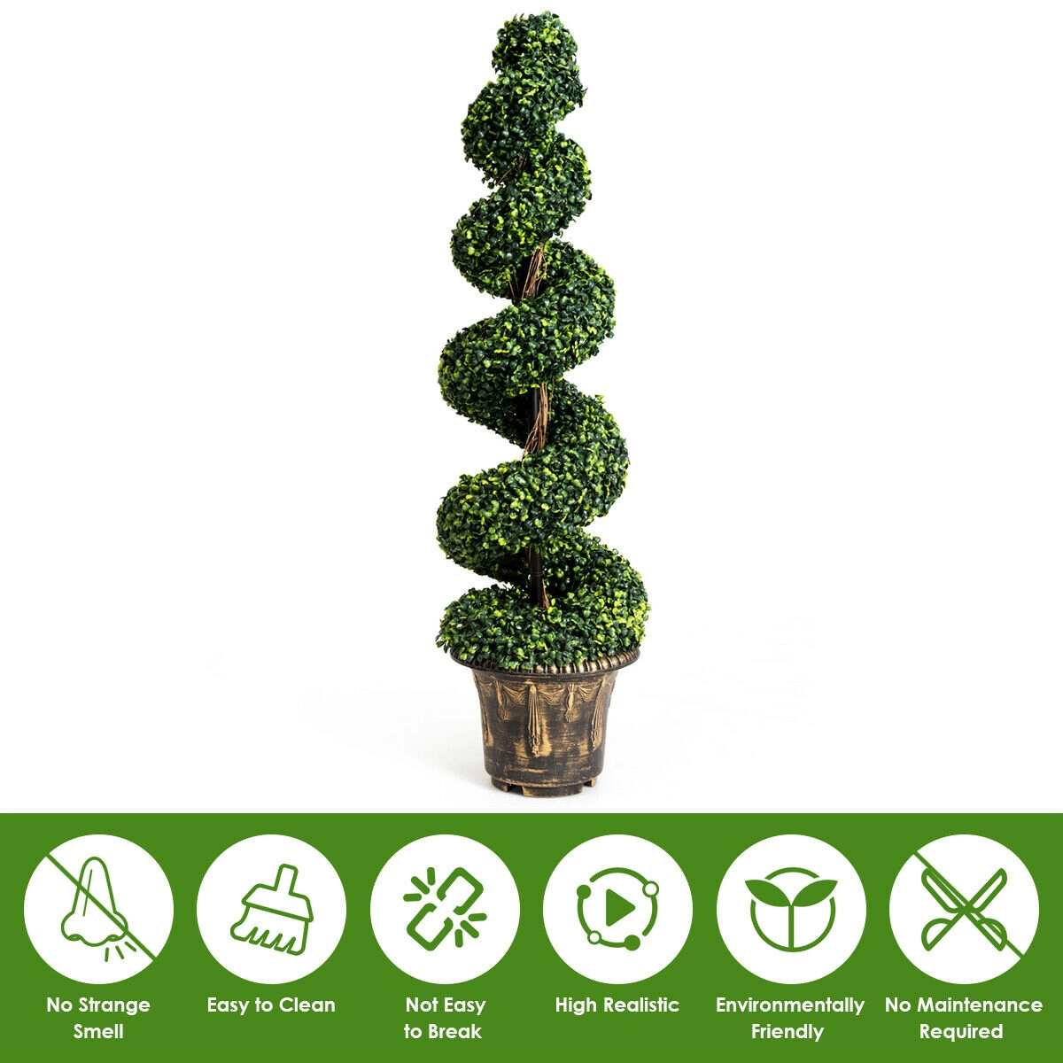 SUGIFT Set of 2 Spiral Shaped Real Wood Trunk Artificial Boxwood Topiary Trees 4-ft Tall 11-in Pot 13-lb Green