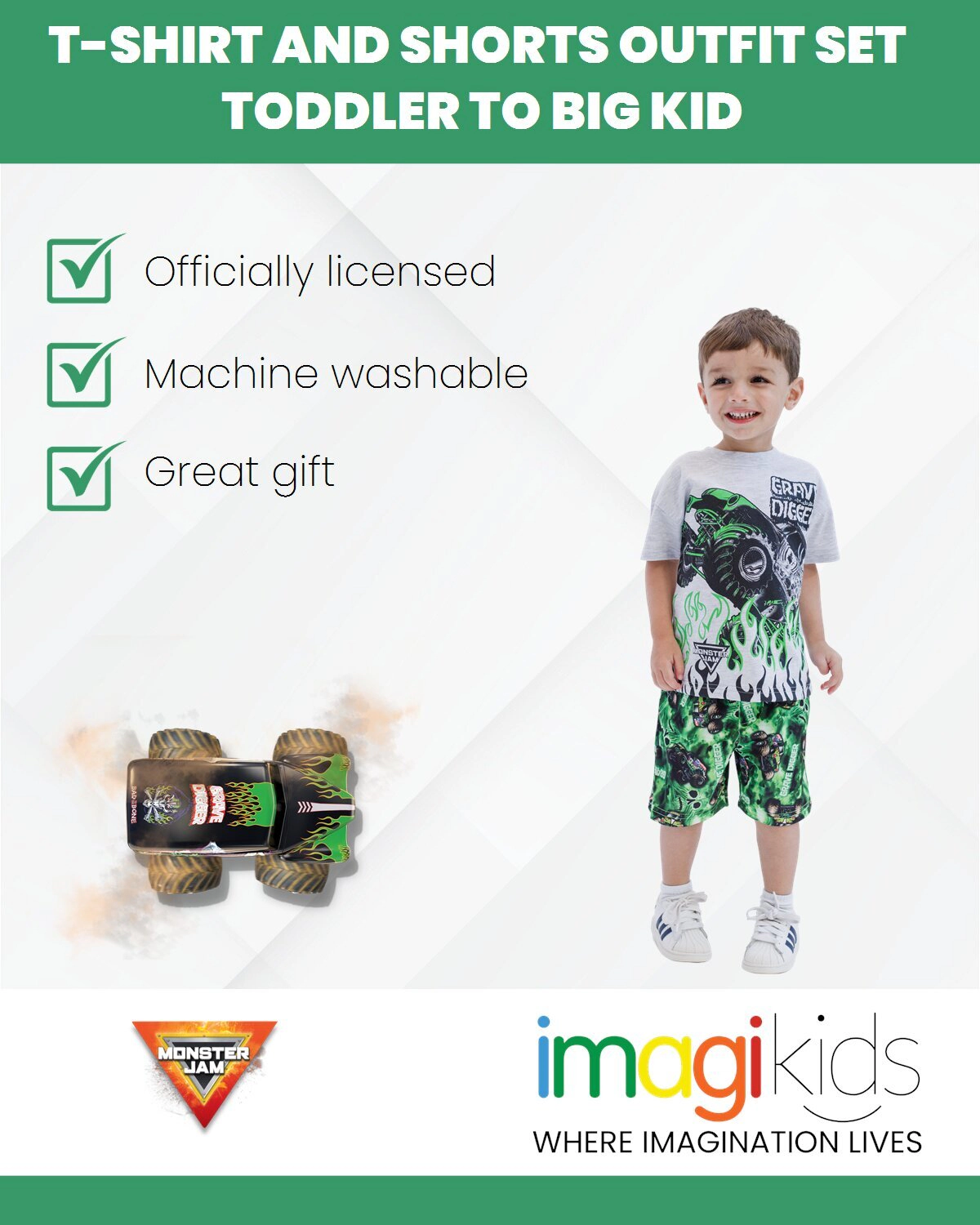 Monster Jam Grave Digger Boys' Active 2-Piece T-Shirt and Shorts Set
