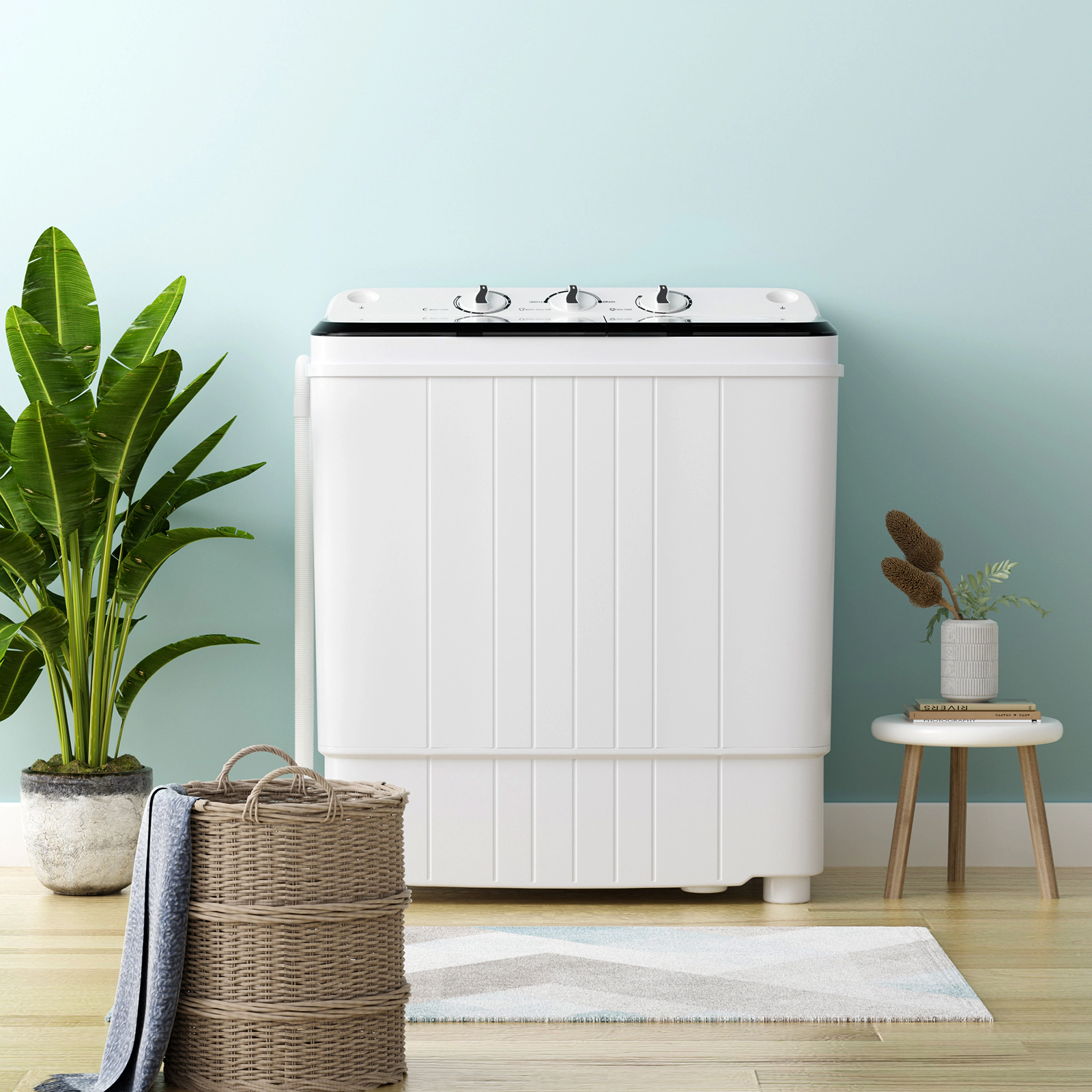SUGIFT 17.6-lb Total 11-lb Wash 6.6-lb Spin Twin Tub Portable Washing Machine with Built-in Drain Pump