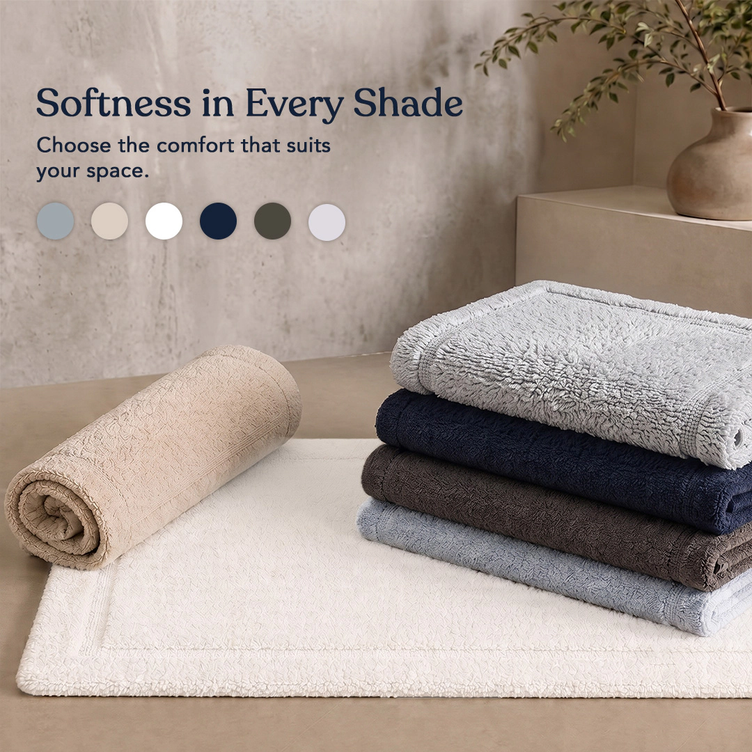 Delara GOTS Certified Organic Cotton Reversible 3000 GSM Ultra Thick Super Absorbent Soft Quick Dry Bath Mat