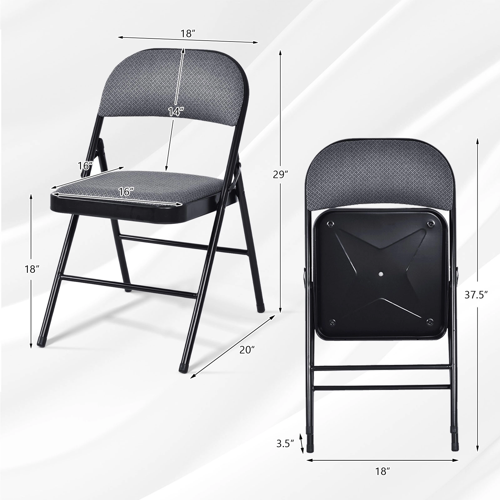 SUGIFT Set of 2 Black Padded Folding Dining Chairs, 265 lb Capacity