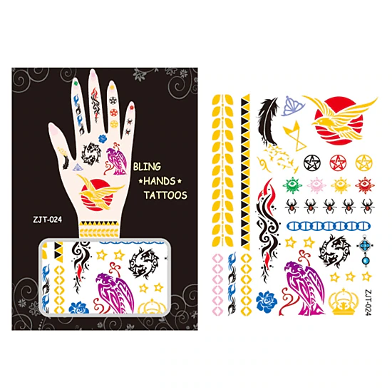 Wrapables Trendy Temporary Metallic Hand Tattoos, Floral and Eagle