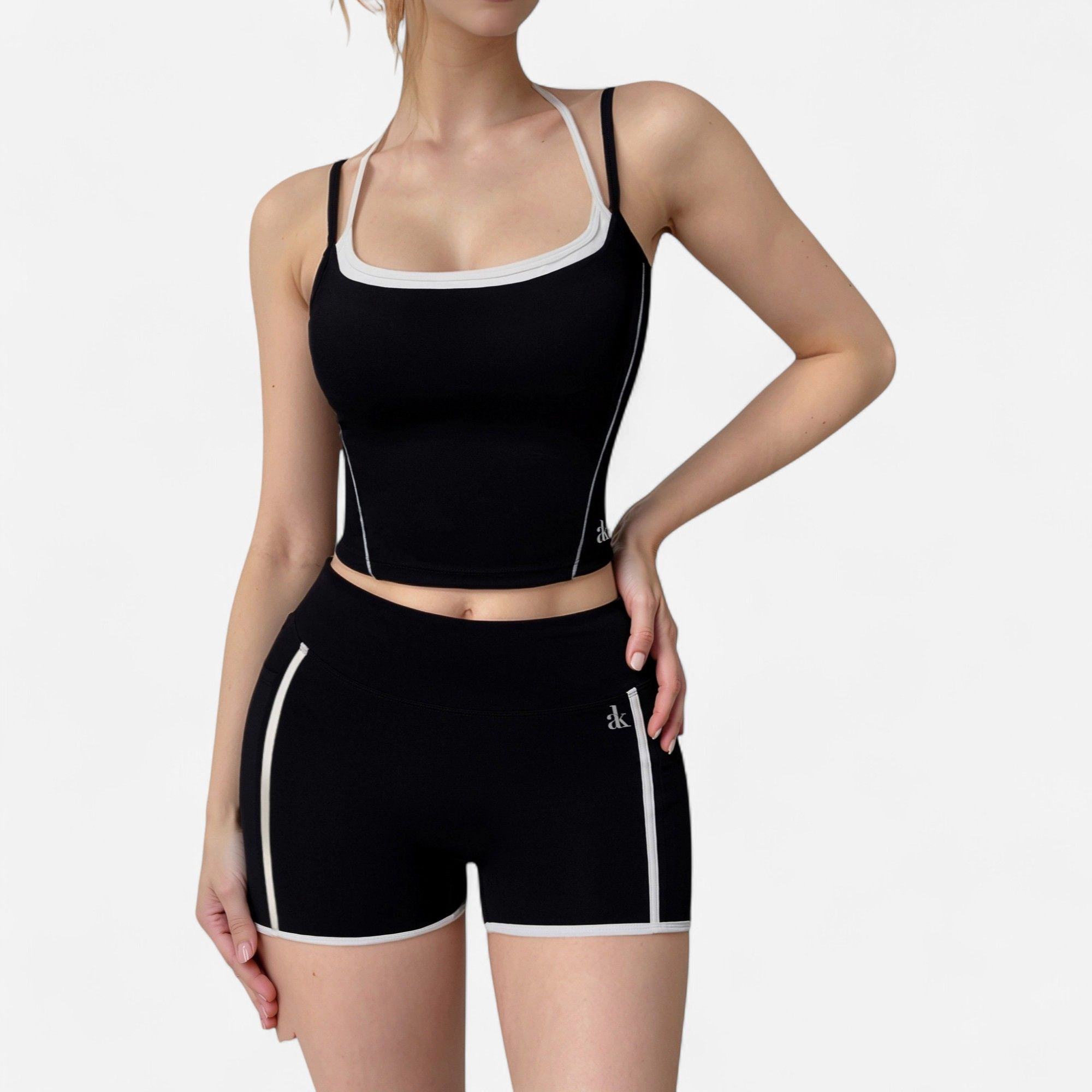 Anna-Kaci Women's Contrast Trim Cropped Tank Top with Square Neck and Spaghetti Straps
