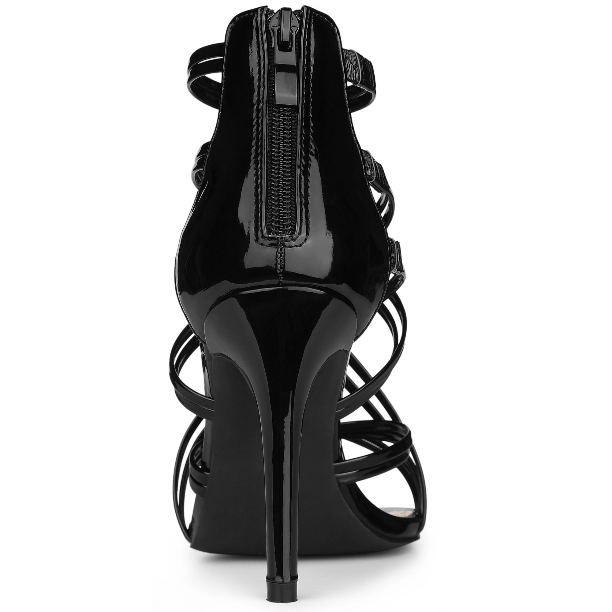 BLISSFUL STEP Women's PU Rubber Open Toe Strappy Stiletto Heel Lace Up Sandals