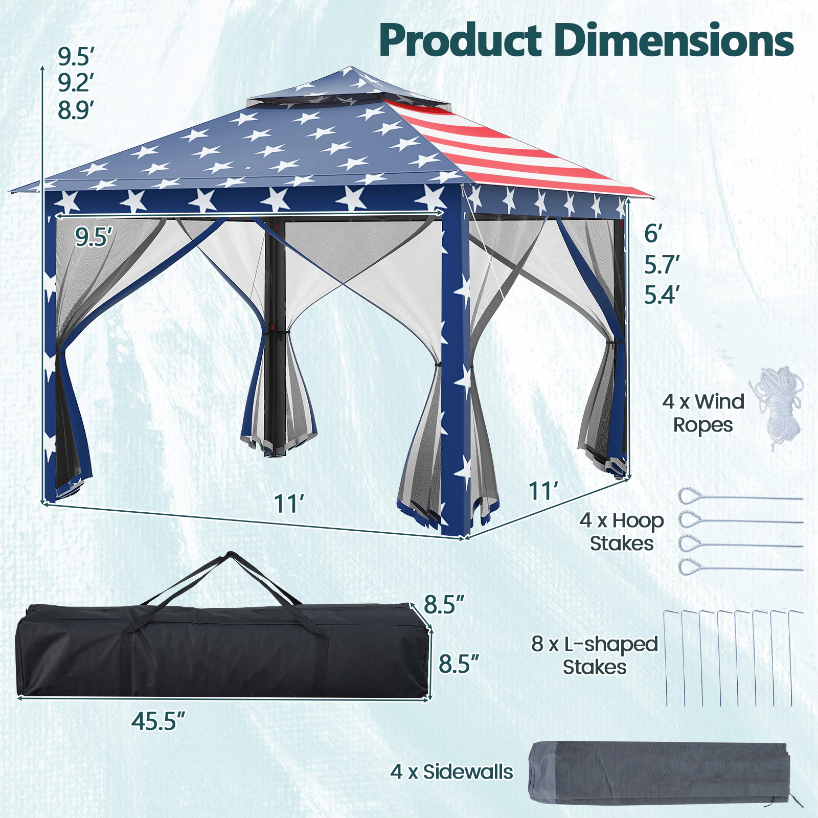 SUGIFT 11 x 11 Feet Pop-Up Gazebo Blue 2-Tier Canopy with Mesh Netting and Carry Bag
