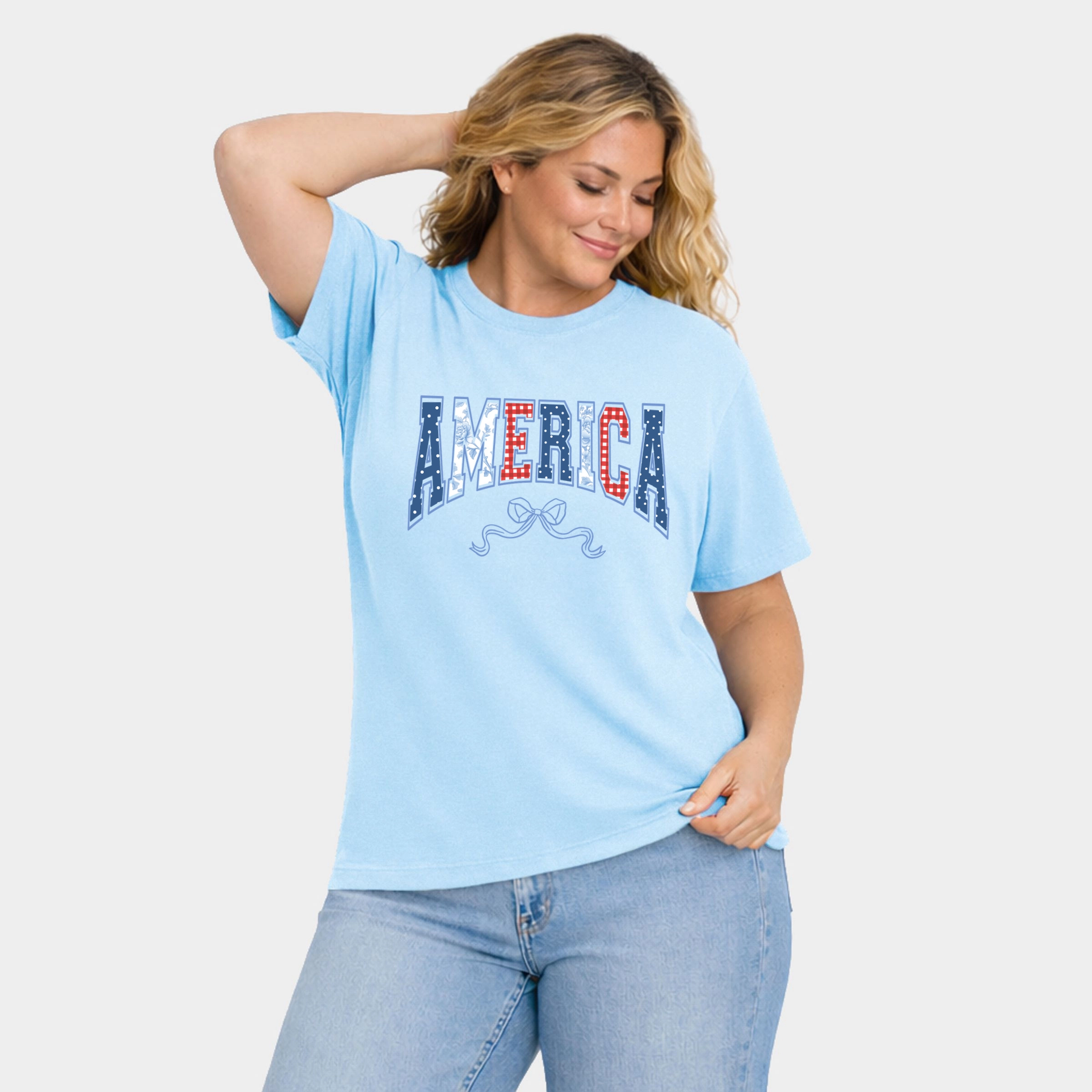 Simply Sage Market - Coquette America Arched Women's Plus Sized Garment Dyed Graphic T-Shirt