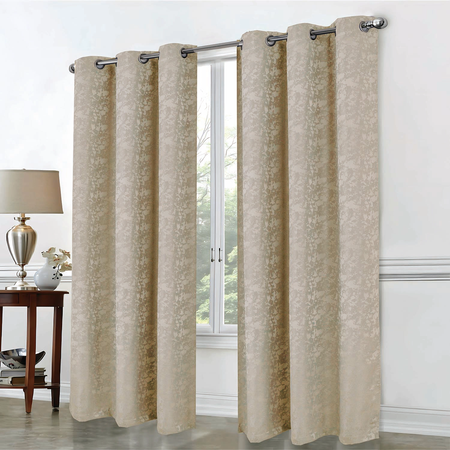RT Designer Collection Calypso Shimmer Jacquard 2 Pack Grommet Curtain Panel Pair 36" x 84" Taupe