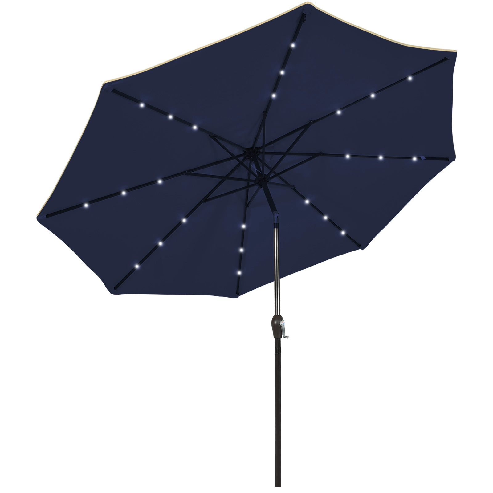 SUGIFT 9-ft Dark Blue Solar LED Market Patio Umbrella, Crank Lift and Push-Button Tilt