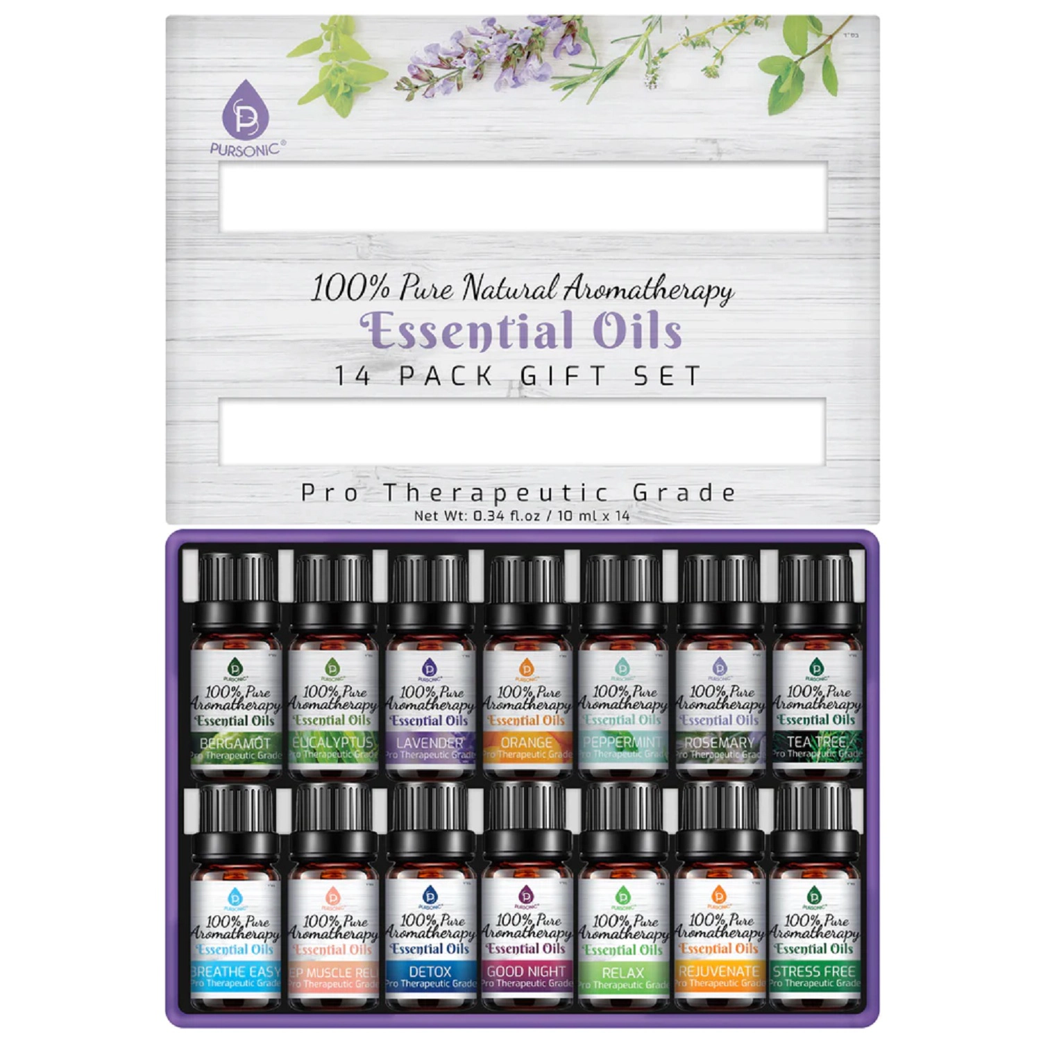 Pursonic Unisex 14 Pack 100% Pure Therapeutic Essential Aromatherapy Oils