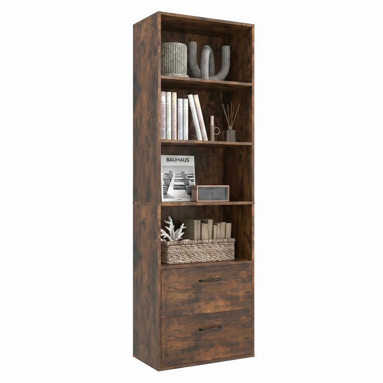 Hivvago 6-Tier Tall Freestanding Bookshelf with 4 Open Shelves and 2 Drawers