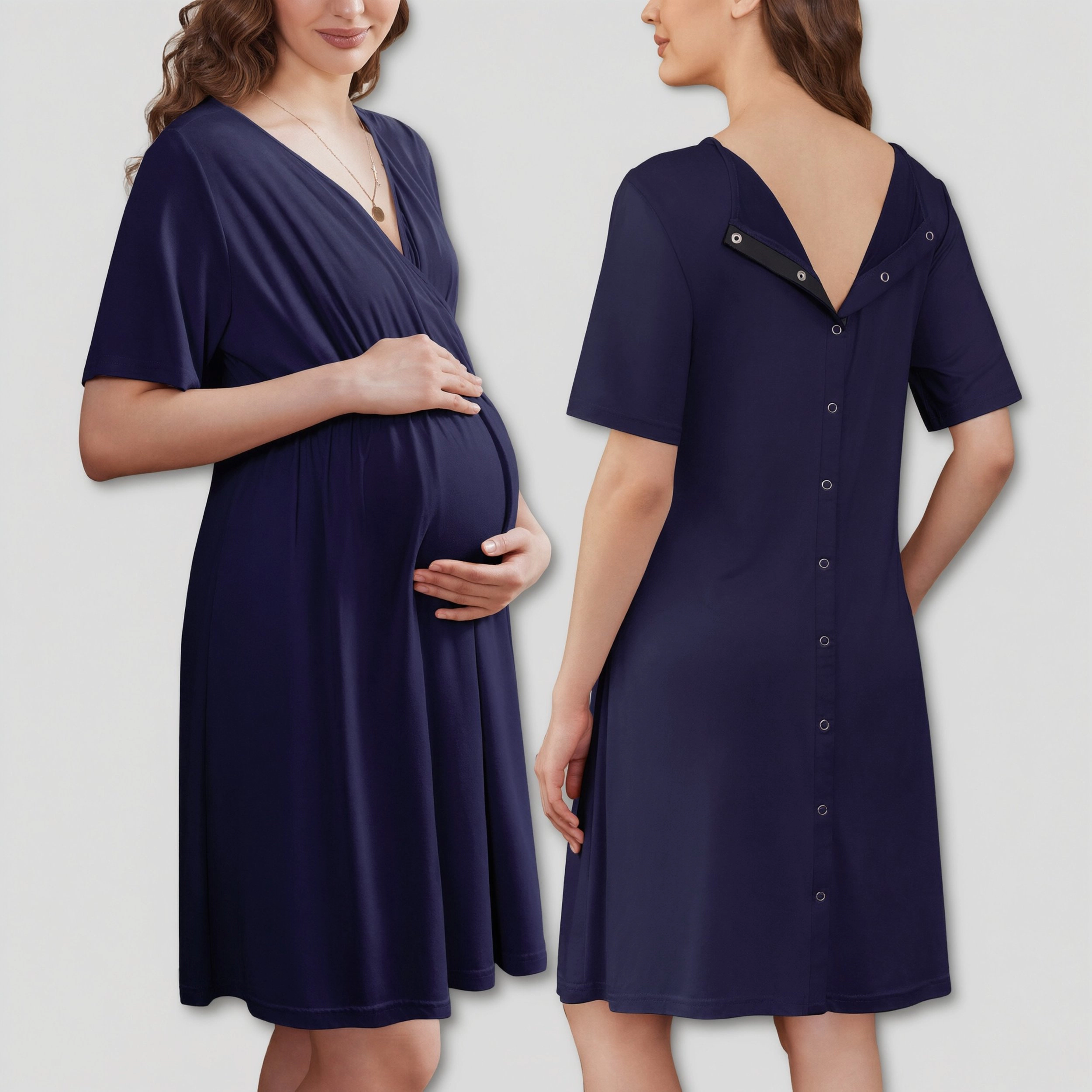 Ekouaer Labor and Delivery Gown for Hospital Short Sleeve Maternity Nursing Nightgown with Button