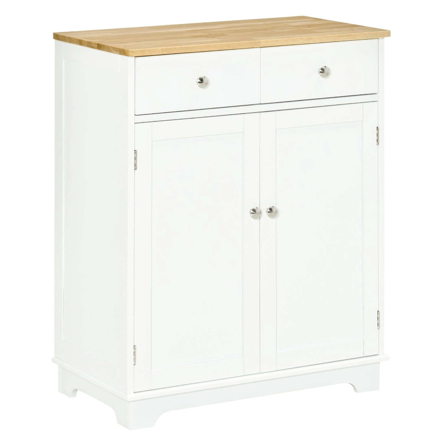 HONGGE Kitchen Storage Cabinet with Solid Wood Top, Adjustable Shelf and 2 Drawers, White Sideboard Cupboard