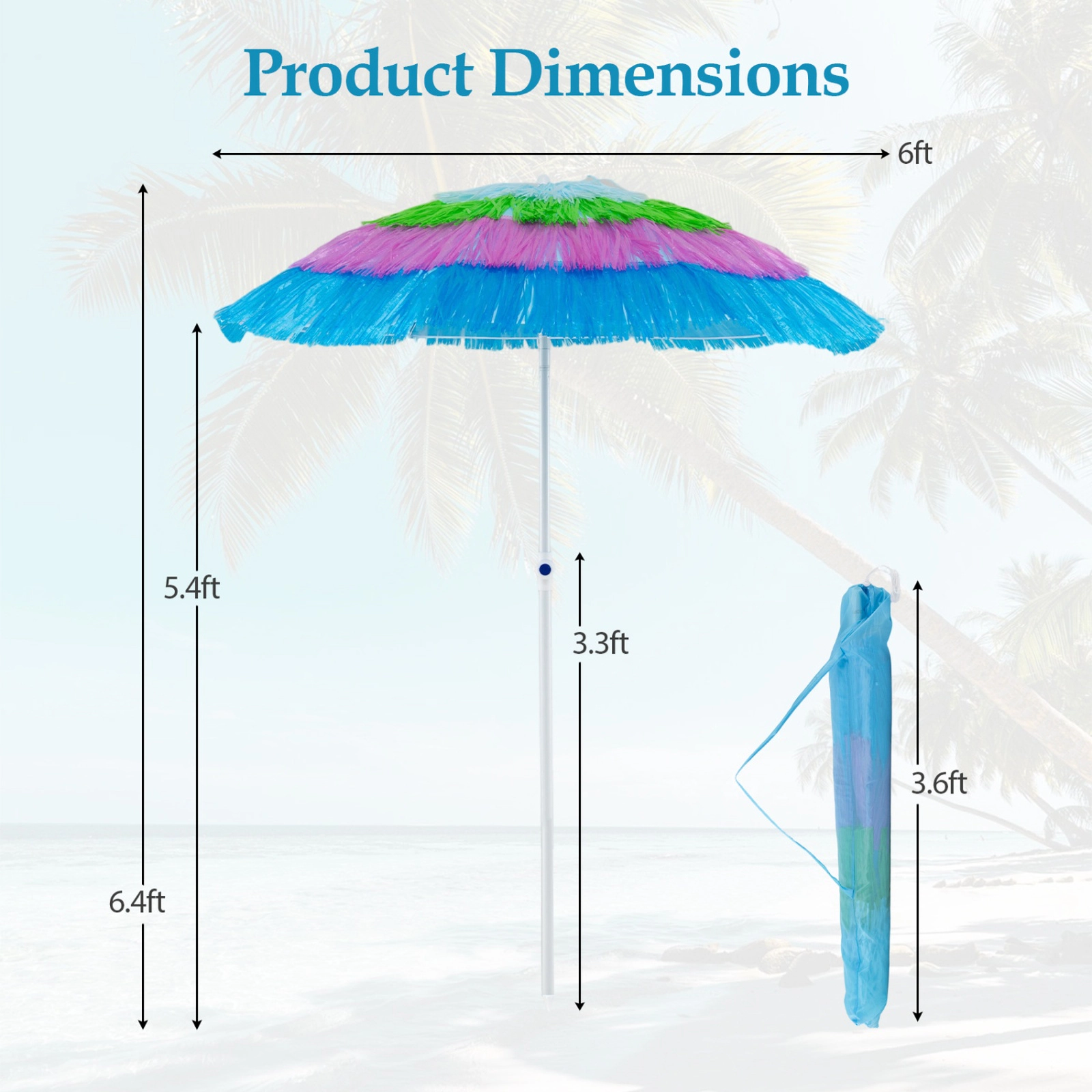 SUGIFT 6-ft Round Tiki Patio Umbrella with PE Thatch, 40° Tilt, Adjustable Height and Carry Bag