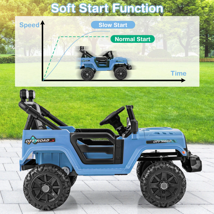 Hivvago 12V Kids Ride on Truck Car with Remote Control Threaded Wheels and 3 Speeds-Navy