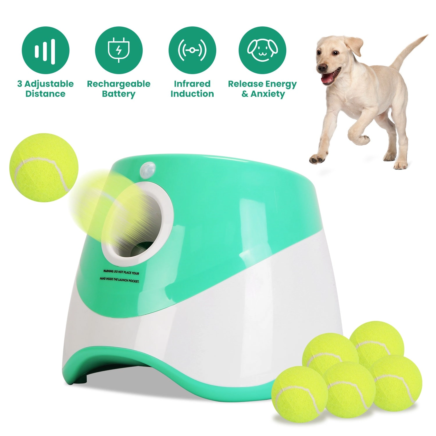 GBruno Automatic Dog Ball Launcher With 6 Tennis Balls