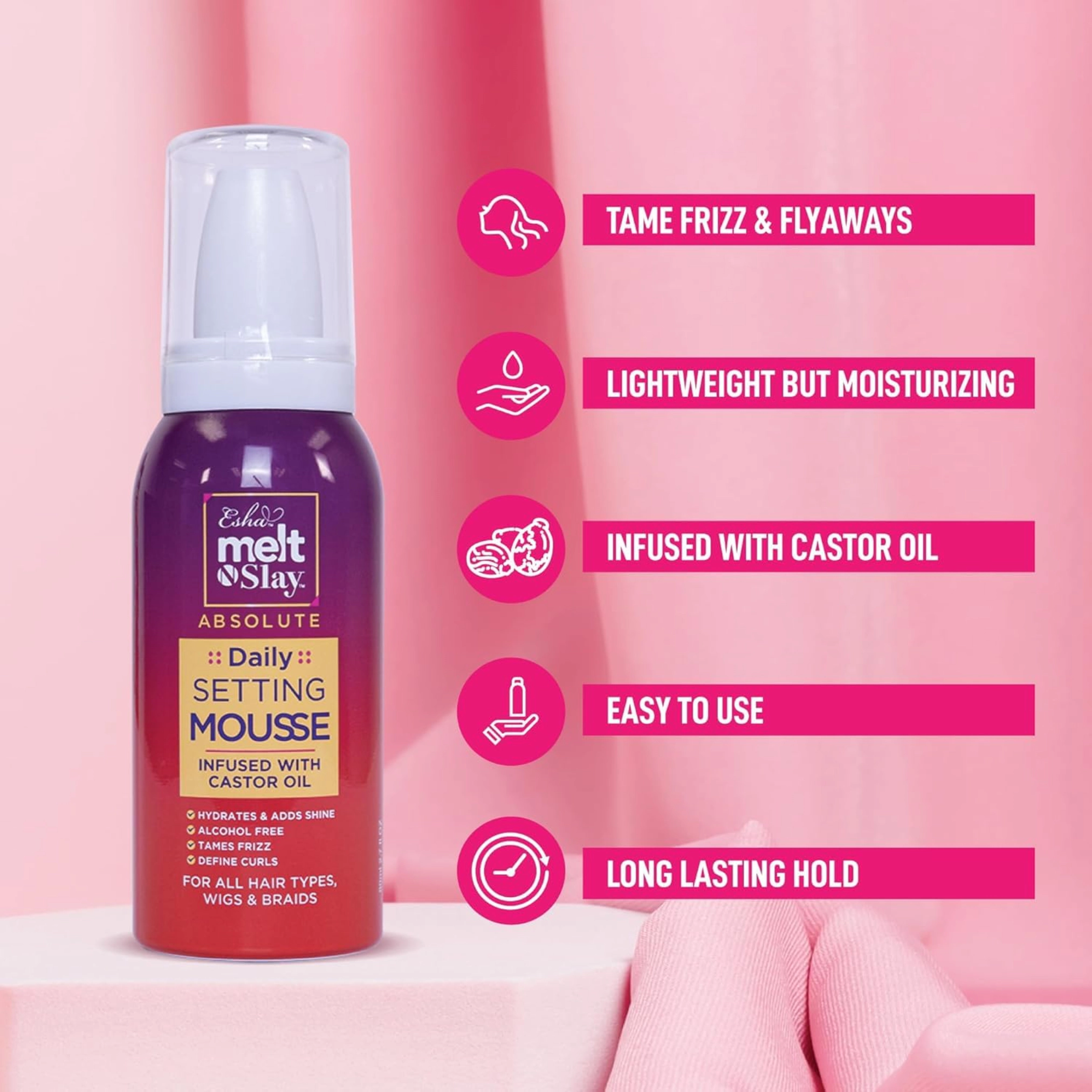 Esha Unisex Strong Hold, Frizz Control, Volume Boost Mousse Melt N Slay Setting Hair Mousse