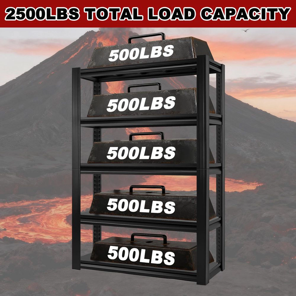 Flynama 5-Tier Freestanding Household Shelving, Heavy Duty Metal, Adjustable, Black (47.2"W x 72"H x 17.7"D)
