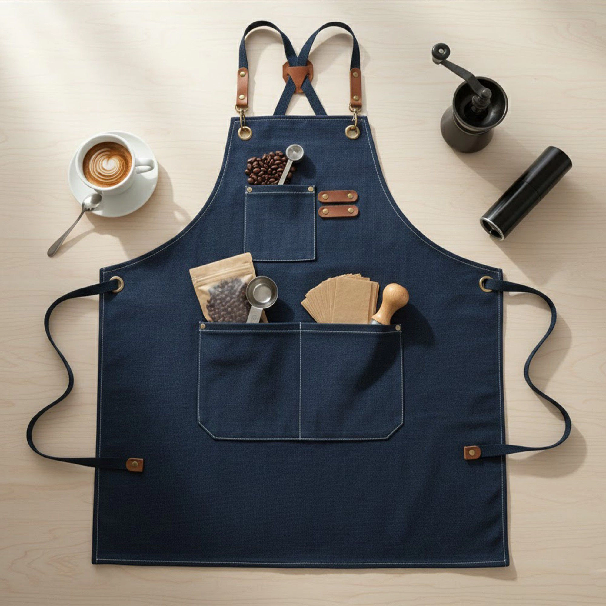Alilang Women Adjustable Cross Back Denim Utility Apron with Multi Pocket Storage and Reinforced Hardware