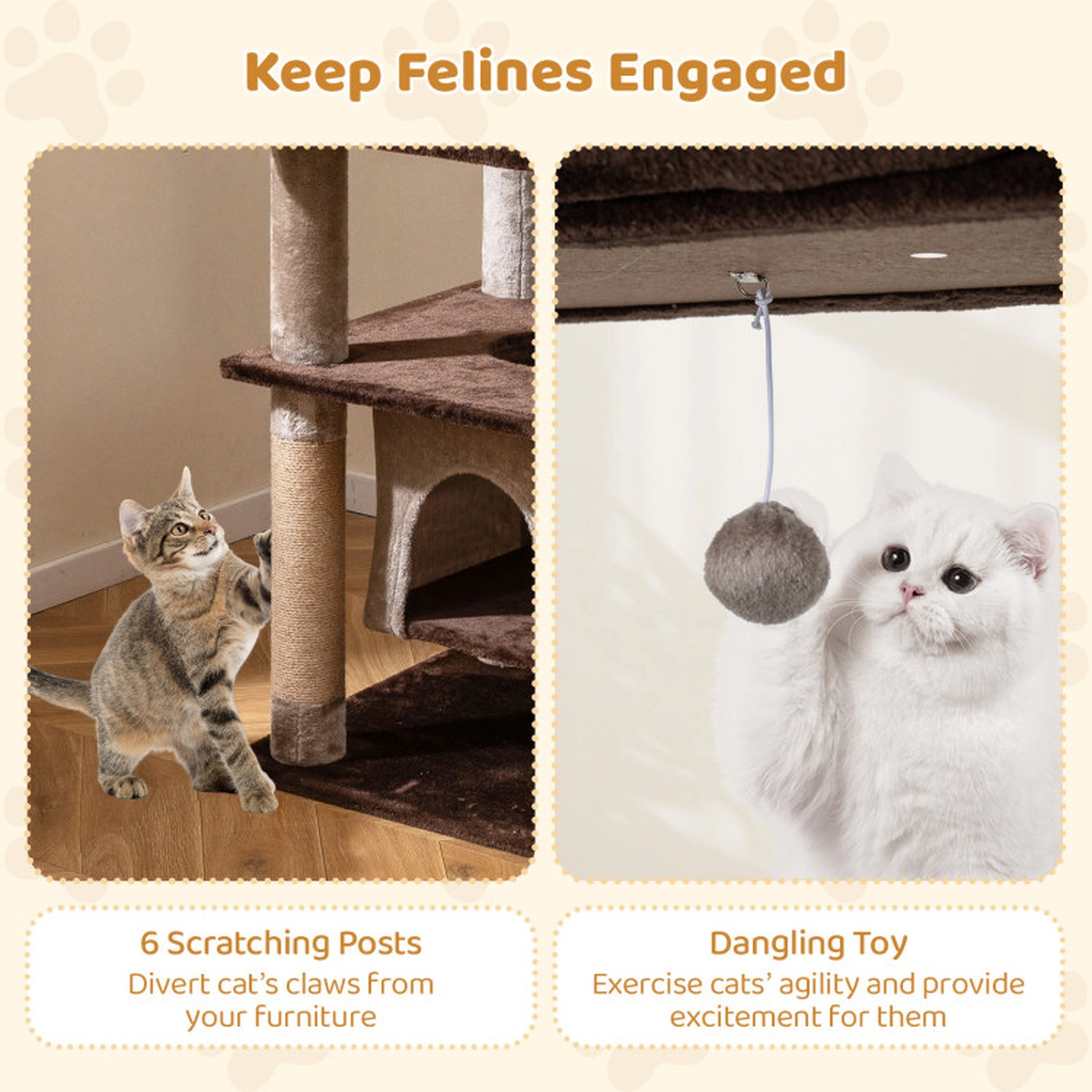 SUGIFT Brown Multi-Level Cat Tree with Swaying Aerial Condo and Top Perch 22-in W 22-in D 58-in H 22-lb Per Tier