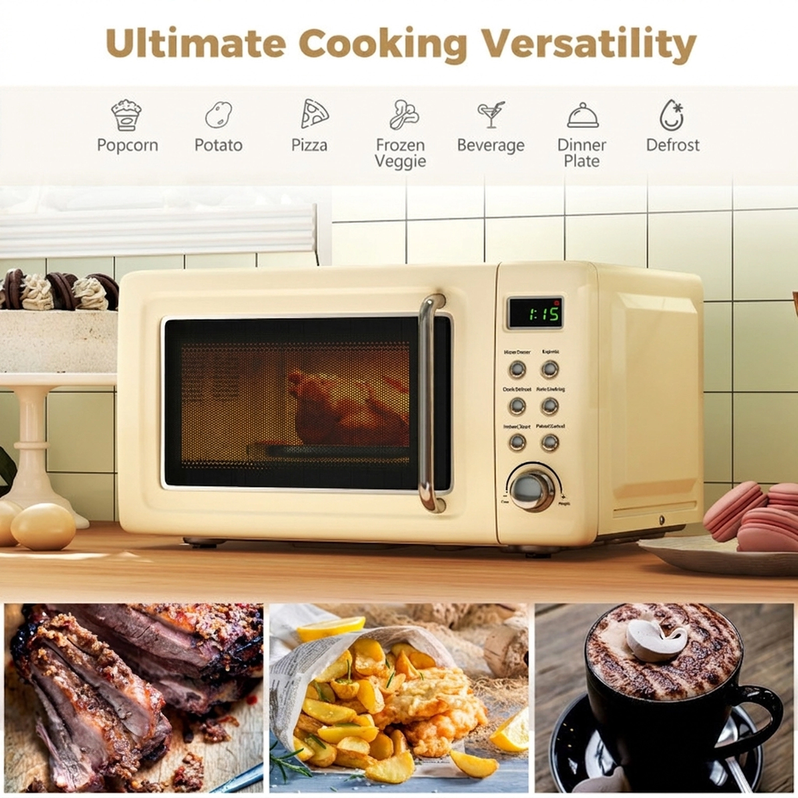 SUGIFT 0.7-cu ft 700W Retro Countertop Microwave Oven with 8 Auto Menus 5 Power Levels and Child Lock