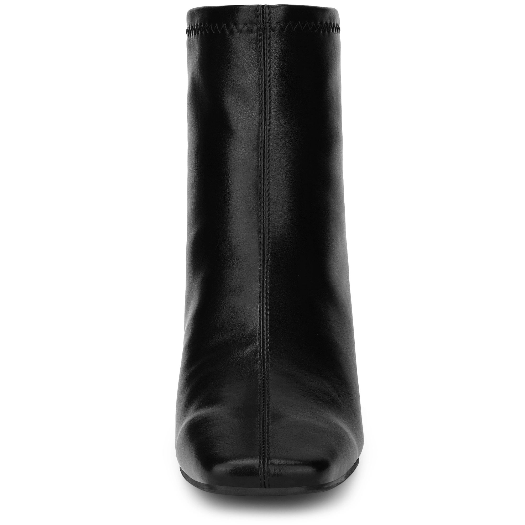 BLISSFUL STEP Women Faux Leather Square Toe Block Heels Ankle Boots Zip Up