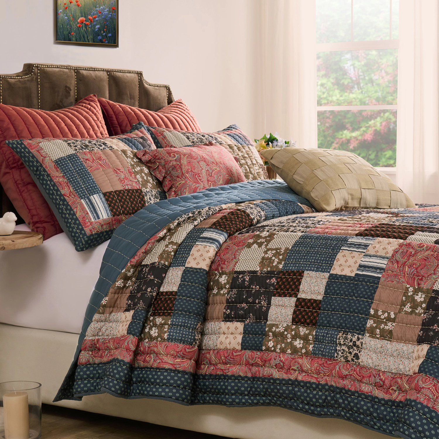 Greenland Home Fashions Shiloh 3 Piece 100% Woven Polyester Jacquard Quilt Set