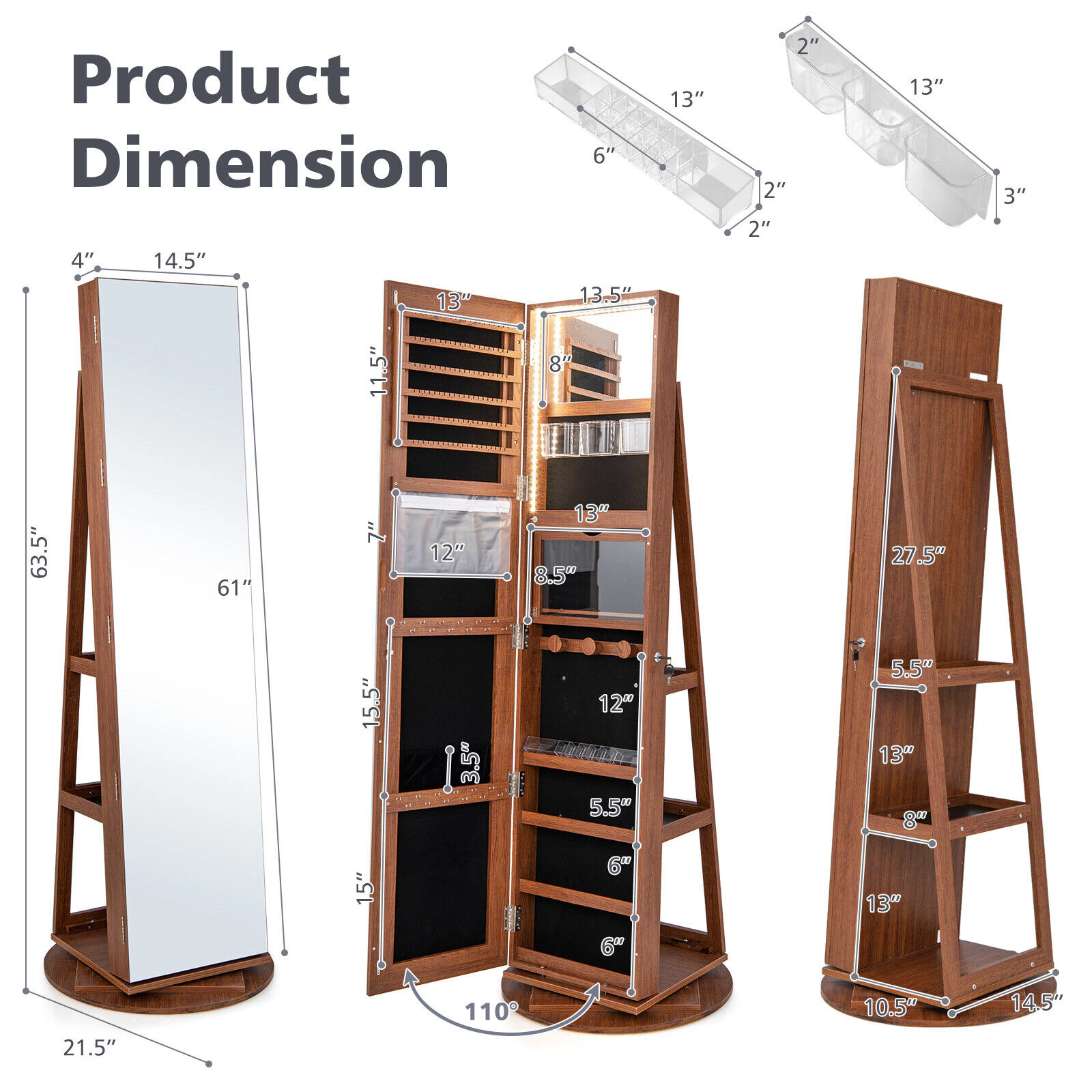 Hivvago Full Length Mirror Jewelry Cabinet with Rotating Design