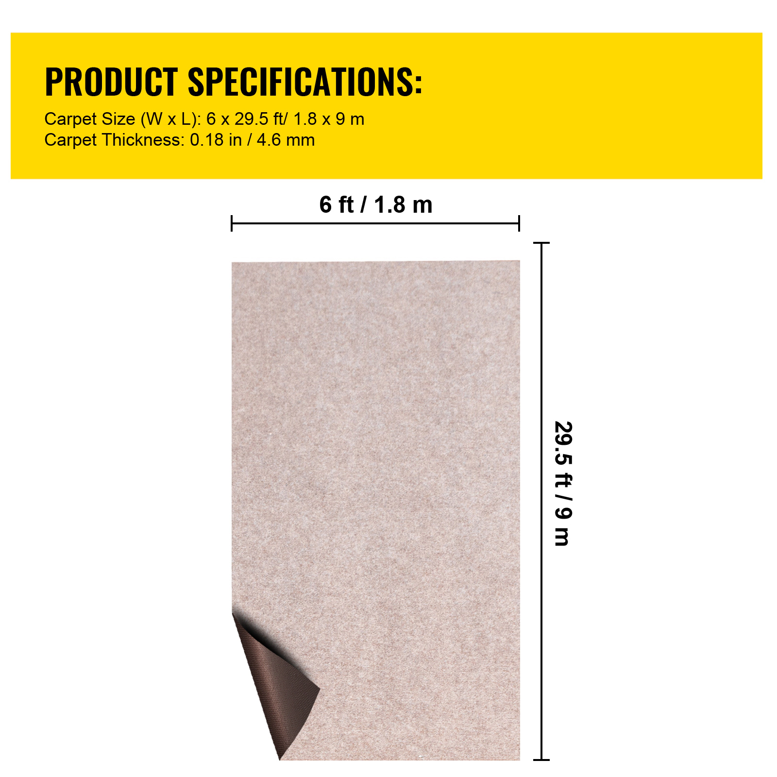 HONGGE Gray Marine Carpet 6 ft Boat Carpet Rugs Indoor Outdoor Rugs for Patio Deck Anti-Slide TPR Water-Proof Back Cut