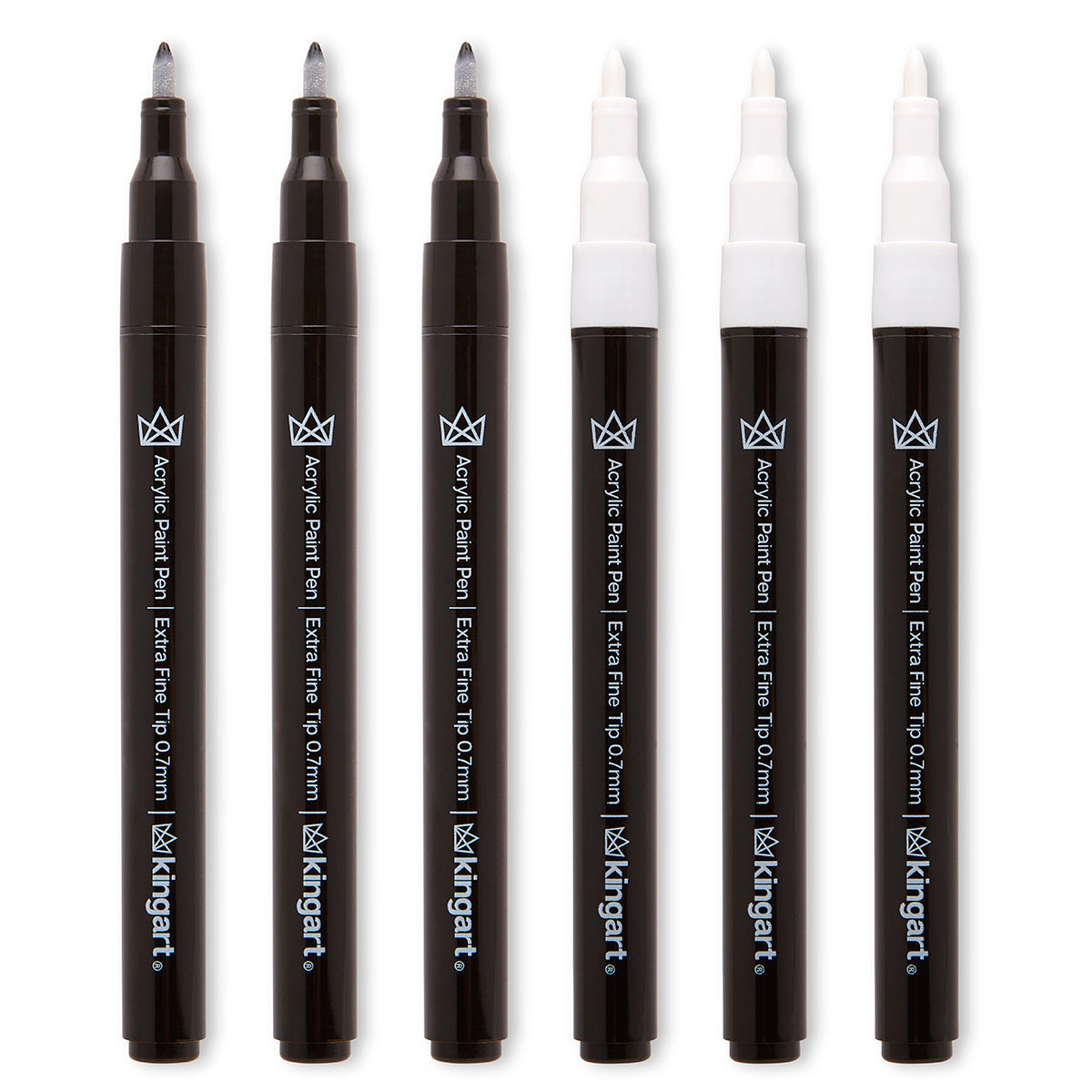 KINGART PRO Acrylic Paint Pens Extra Fine Tip Black & White 6 pc