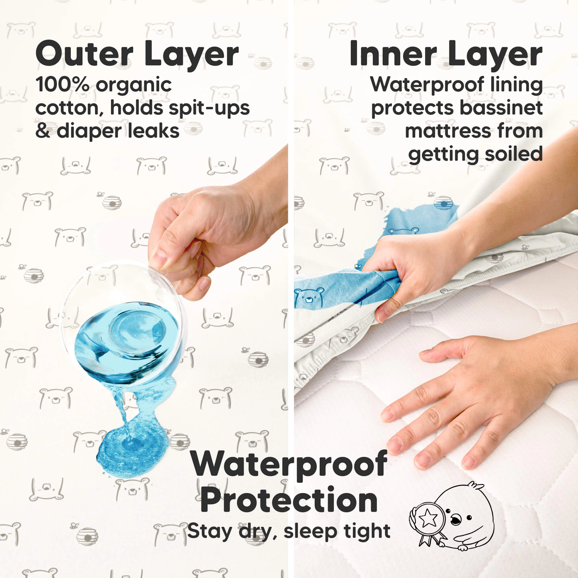 KeaBabies 2-Pack Soothe [Protect+] Waterproof Bassinet Sheets