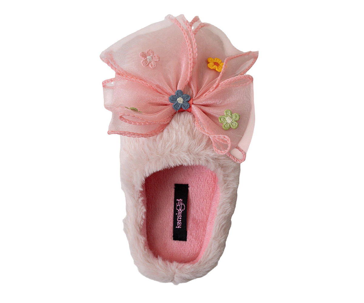 Bebe Girl's Faux Fur Slipper with Floral Bow