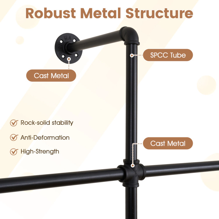 Hivvago Wall Mounted Pipe Clothing Rack with 4 Hanging Rods