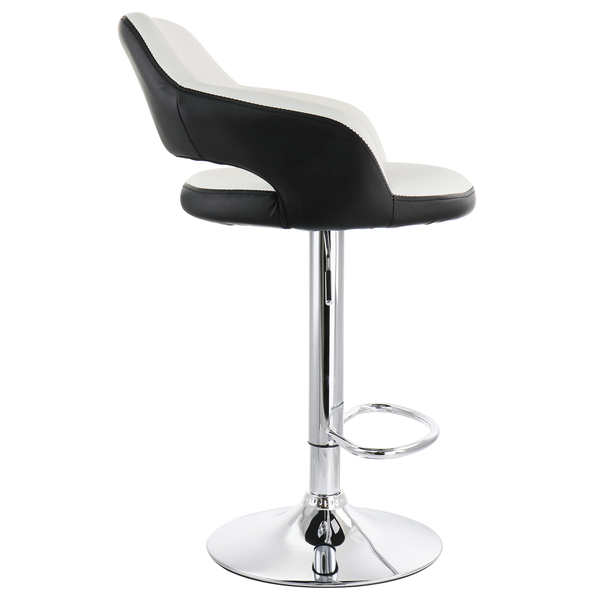 Elama 2 Piece Adjustable Faux Leather Bar Stool in White with Black Trim and Chrome Base