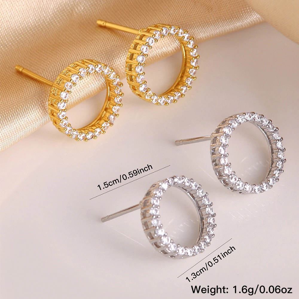 Double Row Cubic Zirconia Hollow Circle Stud Earring