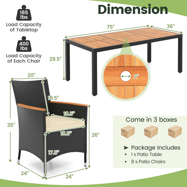 Hivvago 9 Pieces Outdoor Dining Set With Acacia Wood Tabletop