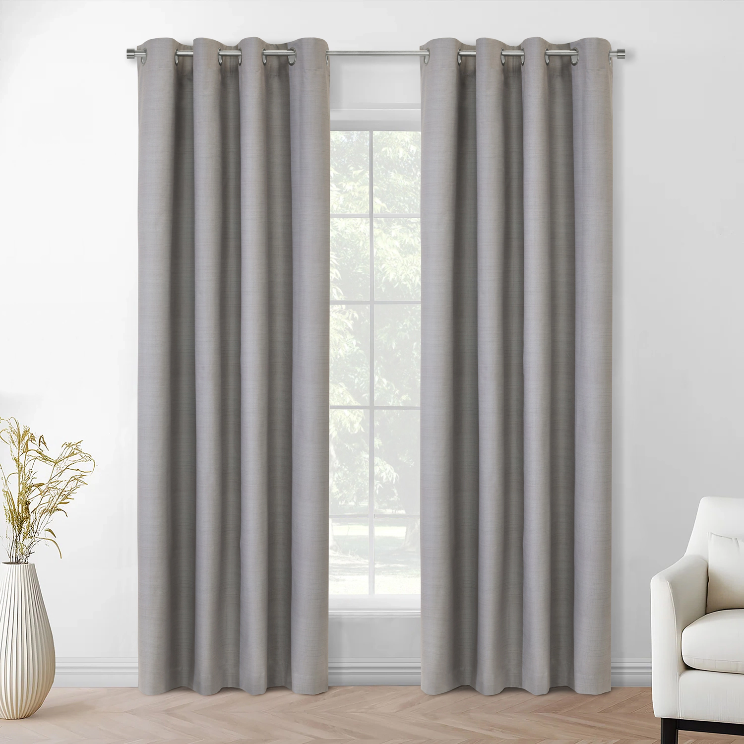 Thermaplus 100% Polyester Mason Lightweight Texture Printed Blackout Grommet Curtain Panel 52" x 108" Silver