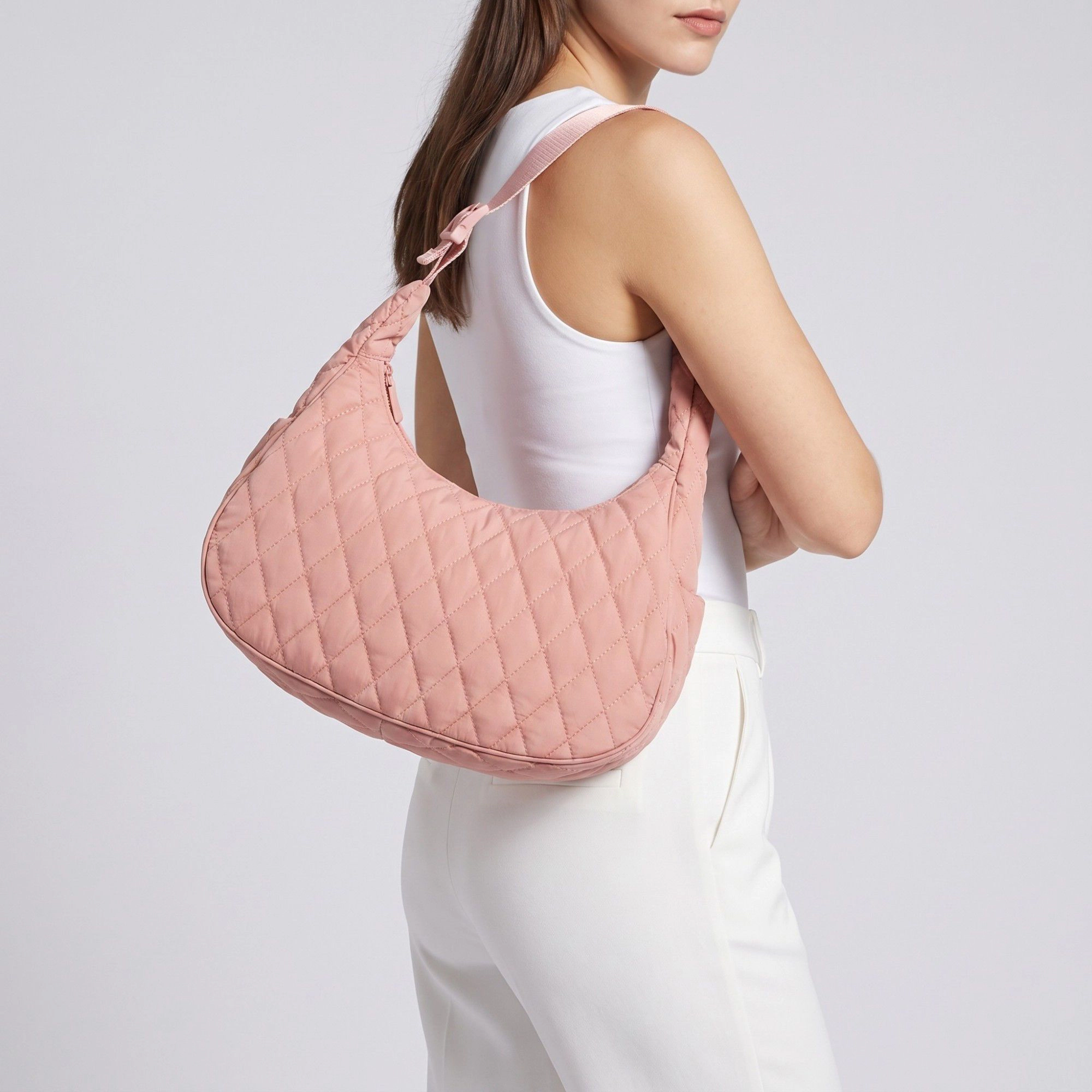 Alilang Women's Quilted Hobo Shoulder Bag with Adjustable Strap and Side Pockets 13.5x5.5x9in