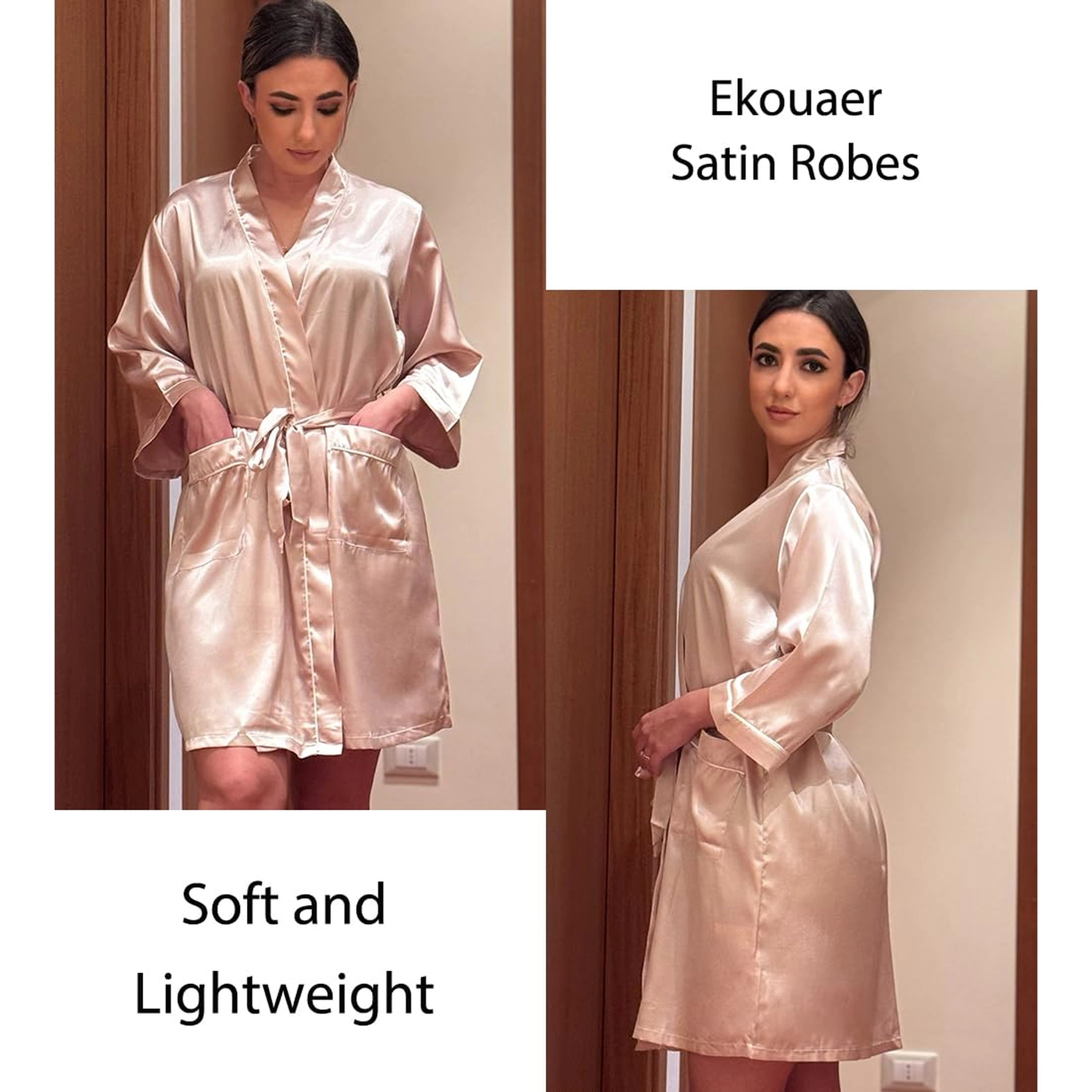 Ekouaer Women Silk Robe Satin Knee Length Bride Bridesmaid Wedding Party Bathrobe Sleepwear