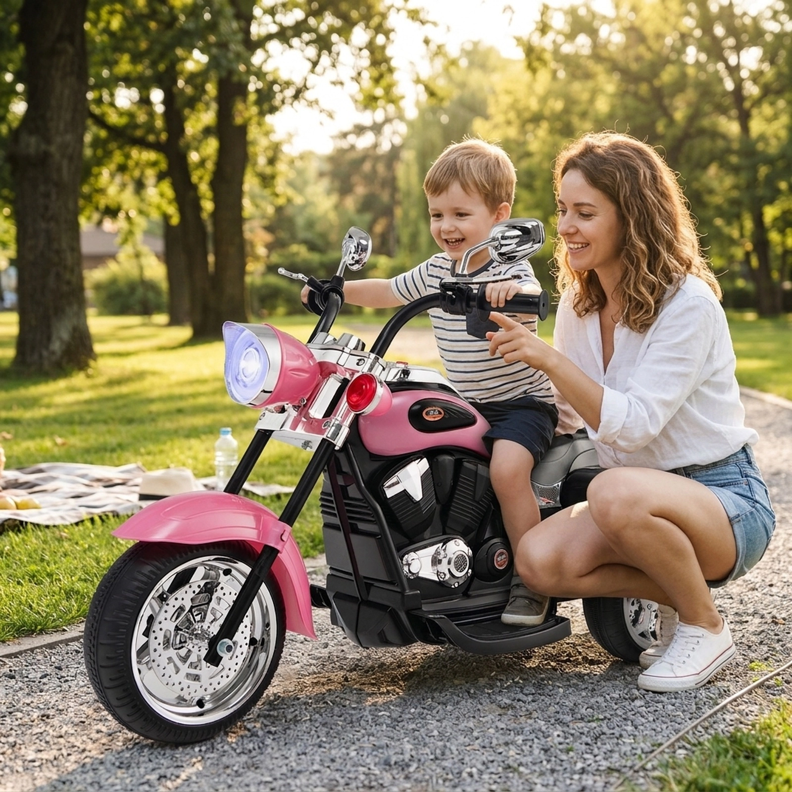 3-Wheel Kids Electric Motorcycle 6V Ride On Adjustable Headlight Music 36-in Ages 3+ 66-lb Capacity Pink