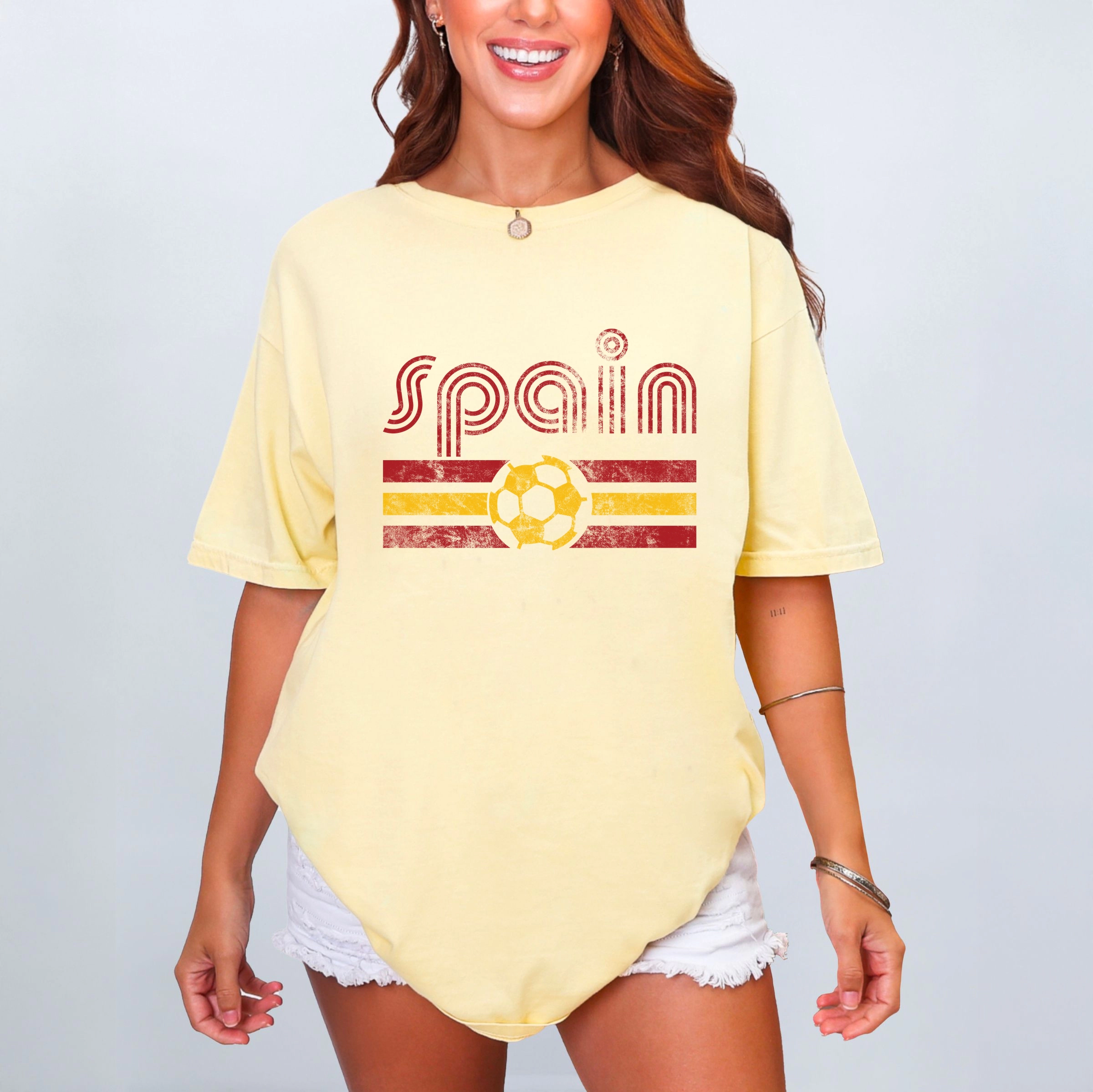 Simply Sage Market - Spain Soccer Flag Women's Garment Dyed Graphic T-Shirt