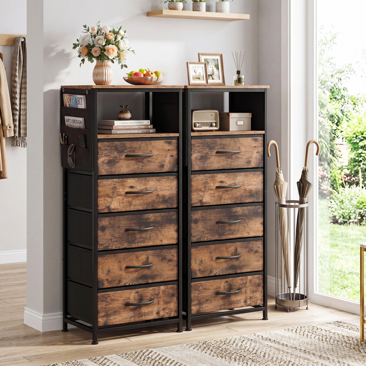 LJG Nightstand with Integrated Charging Station 39 Inches Modern Bedside Table