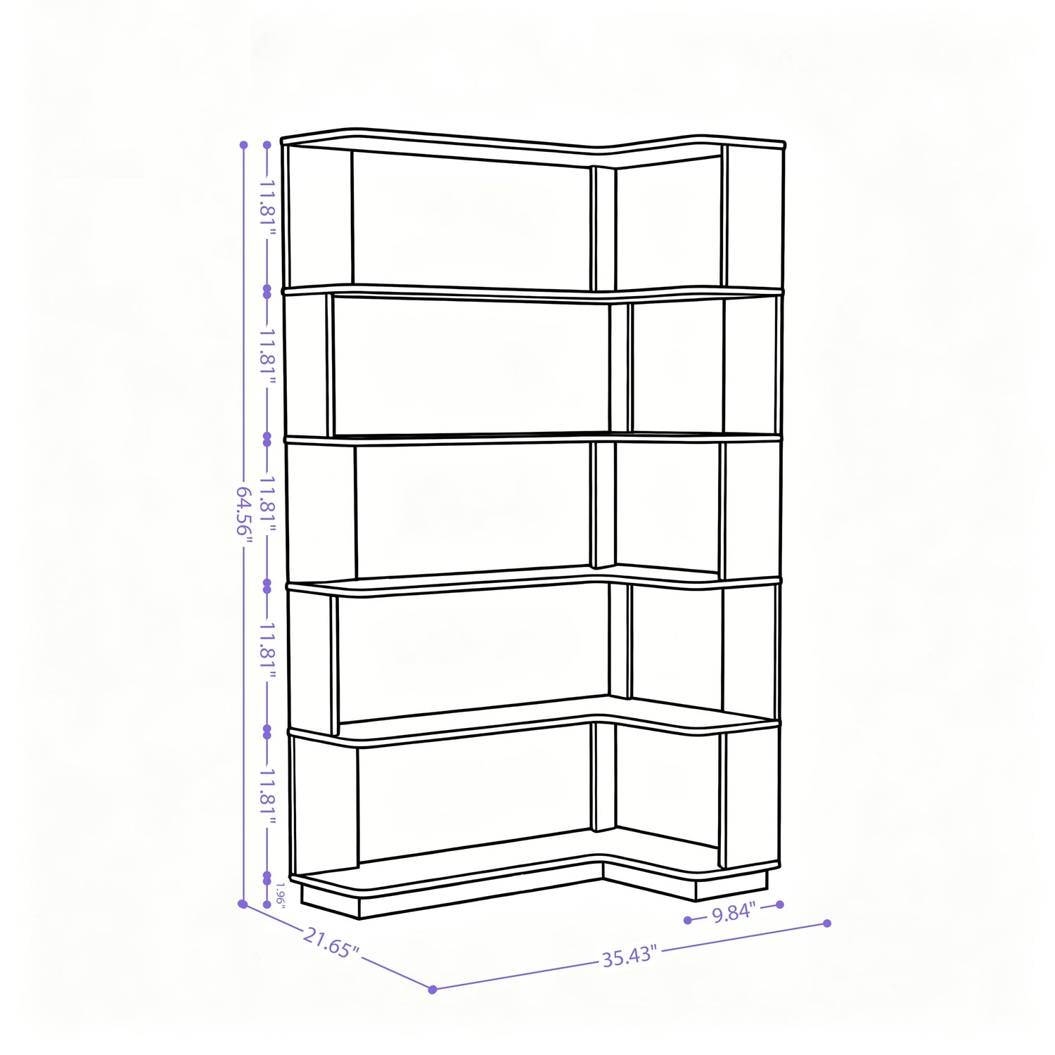 GBruno 5-Tier L-Shaped Corner Bookshelf